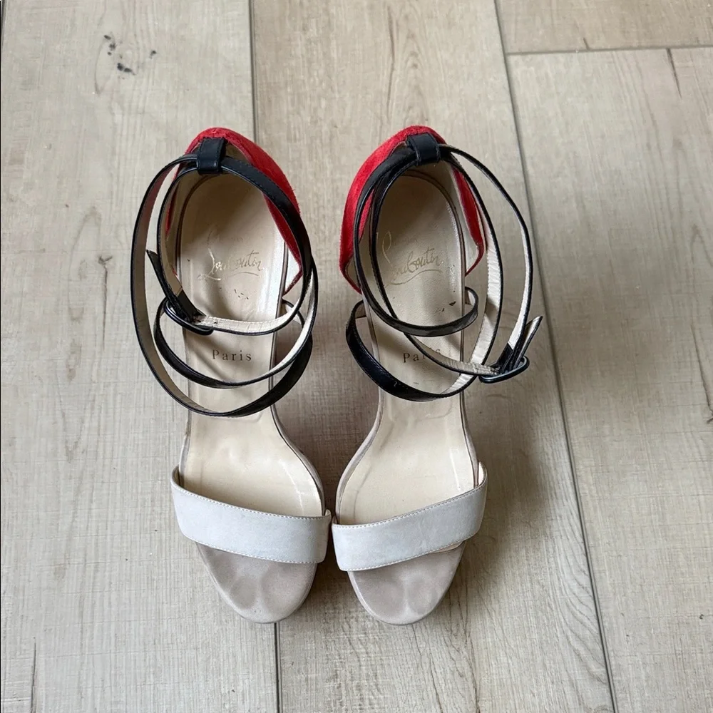 Christian Louboutin Orange and Cream Platform Heels - Picture 3 of 9